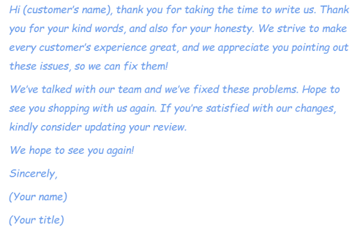 Thank you message for customers