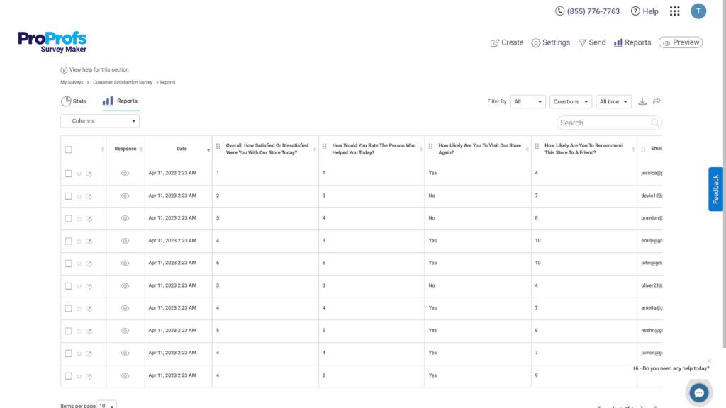 Go to a survey's reports